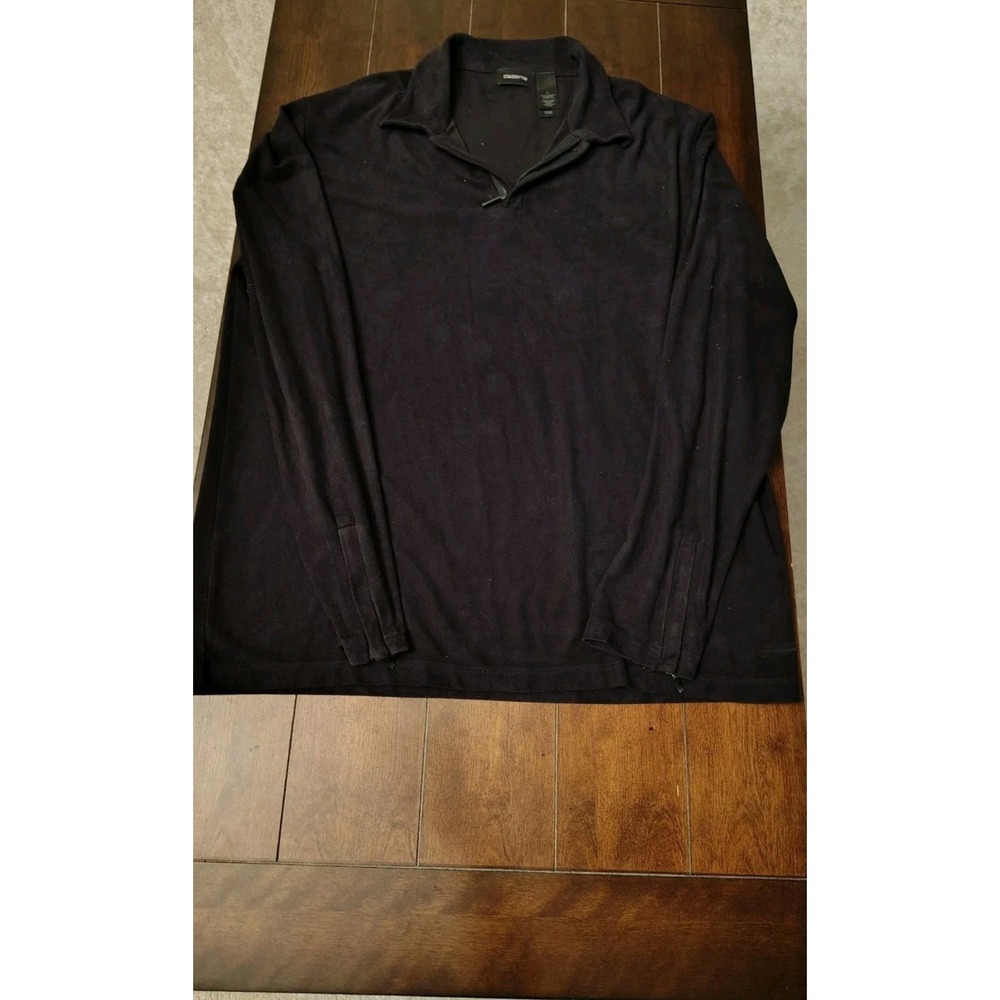 Claiborne Mens Quarter Zip Pullover Black Faux Suede Fleece Long Sleeve Large